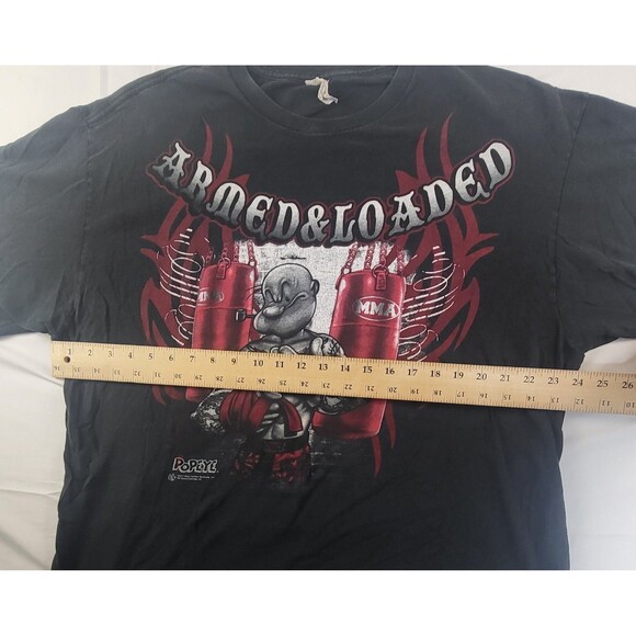 VTG 90’s Popeye Armed and Loaded MMA Graphic Print T Shirt Mens 2XL Black Red - Picture 6 of 6